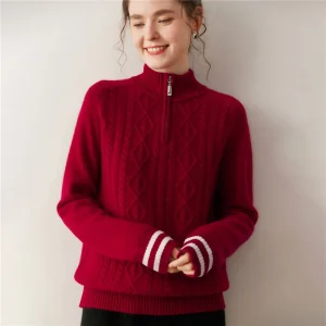 Cashmere sweater women's half high neck women's sweater 100% cashmere knitted pullover sweater women's Korean version thickened - AliExpress Sweaters&Jumpers