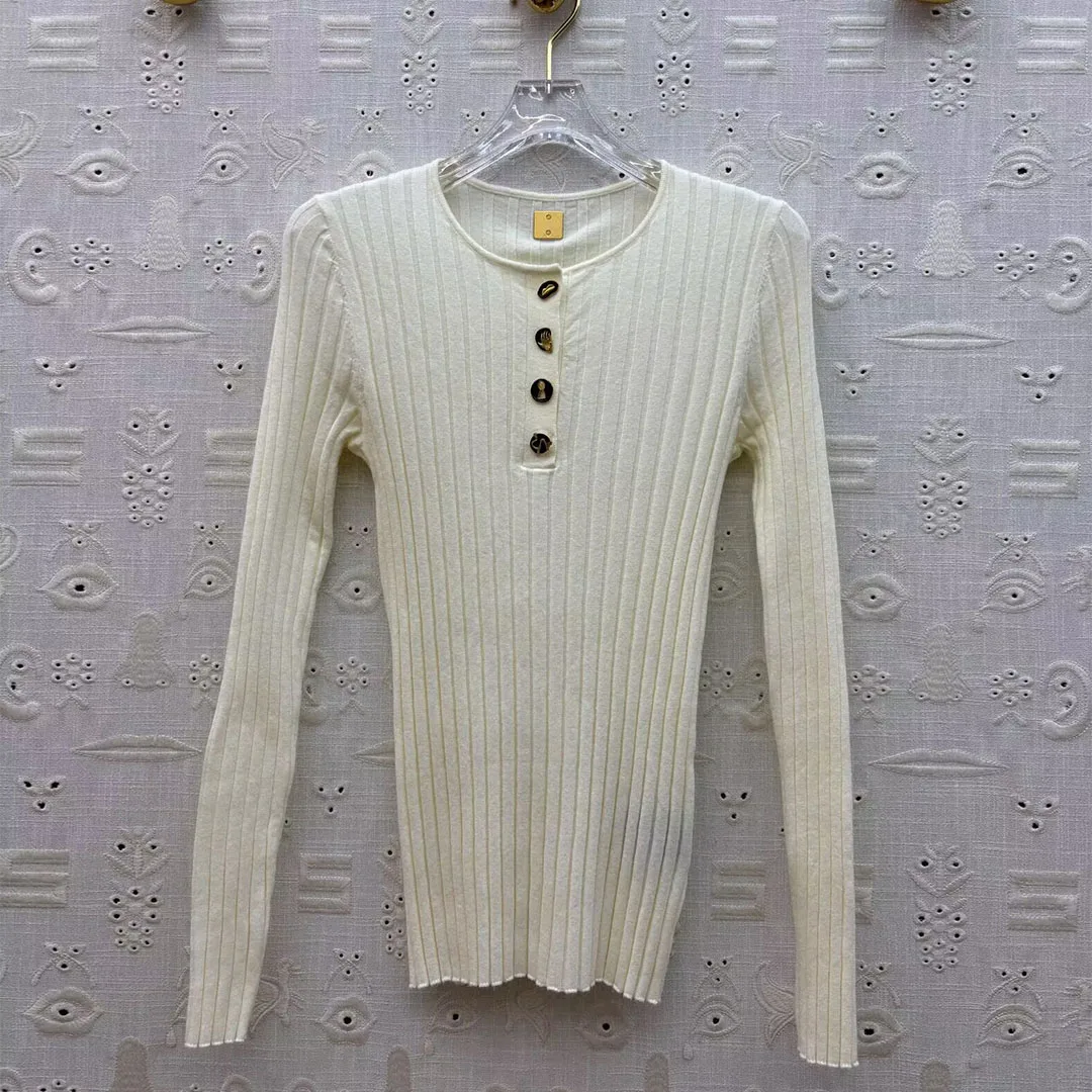 New Autumn Basic All-matched Knitted Pullover Women O-neck Novelty Buttons Long Sleeve Solid Stripes Slim Casual Cute Sweater - AliExpress Sweaters&Jumpers