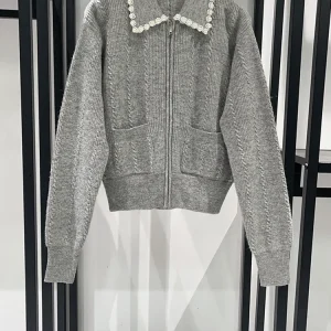 French Sle Knitted Zipper Ne Sweater Women's Faion Pearl Embellied Ribbed Twist Ladies Cardigan Regular Thin - AliExpress Sweaters&Jumpers