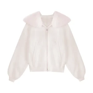 Warm Fce Cloudscape Hooded Open Cardigan Women's Knitted Sweater Coat Large Fur Collar College Sle Loose Fit Long Sve - AliExpress Sweaters&Jumpers