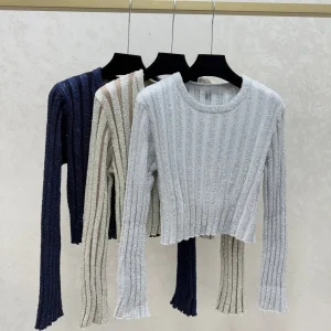 Early Autumn New High-Quality Solid Color Sequin Round Neck Knitted Long Sleeve Women - AliExpress Sweaters&Jumpers
