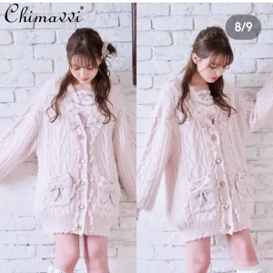 Liz Japanese Mass-Produced Girl Soft Knitted Cardigan Sweet Heart Button Big Bow Decoration Long Sleeve Princess Sweater Coat - AliExpress Sweaters&Jumpers