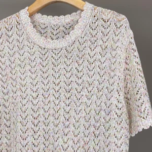 New Spring/Summer Linen Crew Neck Hollow-Out Sequined Comfortable Fashionable Versatile Knitted Short-Sleeve Top - AliExpress Sweaters&Jumpers