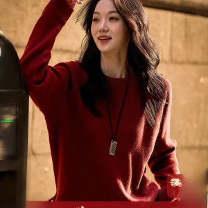 XiaoHanGe ternoon Time Crt Wool Camere Dstring Loose Knitted Top Women's Comfortable Warm Long Sve round Ne Pul... - AliExpress Sweaters&Jumpers