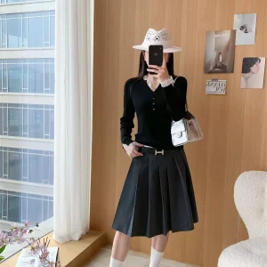 Flipped Women's Artistic Detail Early Spring Lace Knitted Woolen Henry Collar Long Sleeve V-Neck Pullover French Style Slim Fit - AliExpress Sweaters&Jumpers