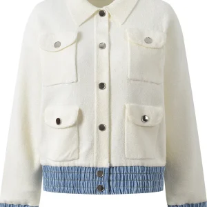 Spring 2026 Early Design Sensation Denim Patchwork ort Collar Open Cardigan Jaet Women's Knitted Long Sve Four ket - AliExpress Sweaters&Jumpers