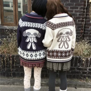 Casual Loose Fit Zipper Knit Sweater Color Blo Collar hine Dog Pattern Women's Online Exclusive Long Sve V-Ne Winte... - AliExpress Sweaters&Jumpers