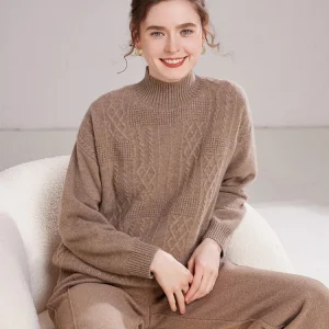 ADDONEE Women‘ s 100% Cashmere Sweater Mock Neck Pullover Cable Knitting Thickness Autumn Winter Cashmere Knitwear Tops - AliExpress Sweaters&Jumpers