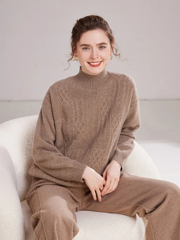 ADDONEE Women‘ s 100% Cashmere Sweater Mock Neck Pullover Cable Knitting Thickness Autumn Winter Cashmere Knitwear Tops - AliExpress Sweaters&Jumpers