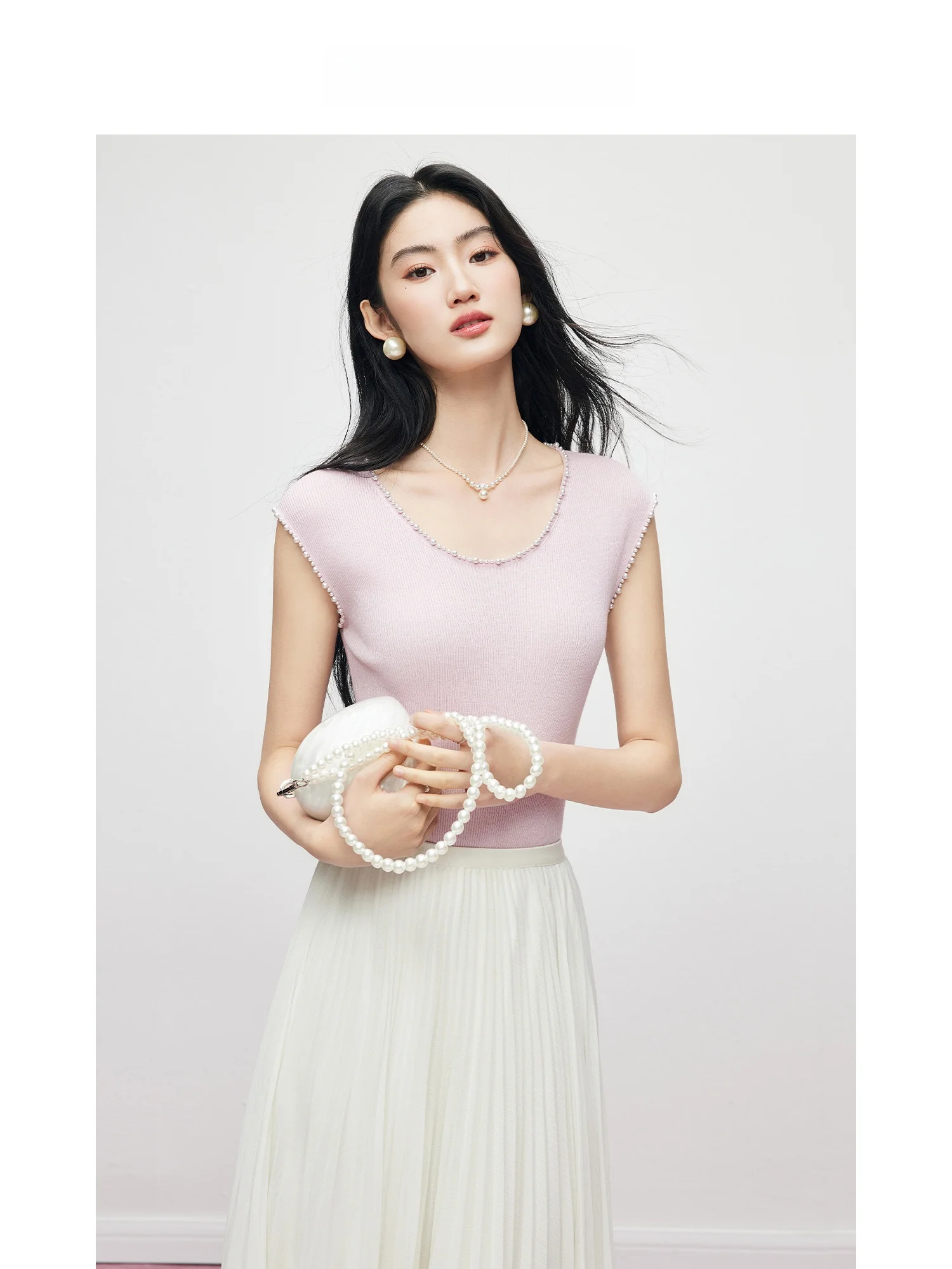 MandyZhang Pink Luxury Beaded Silk Wool Knitted T-irt Women's Design U-Ne Beaded Slim Fit ort Svel round Ne Top - AliExpress Sweaters&Jumpers