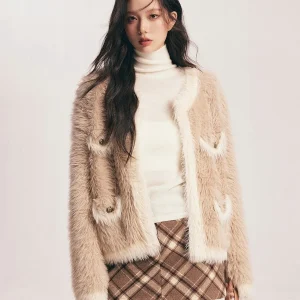Kroche Women's Thiened Loose Knitted Cardigan Soft Spliced Mink Imitation Outerwear Autumn Winter Warm Faionable Coat - AliExpress Sweaters&Jumpers