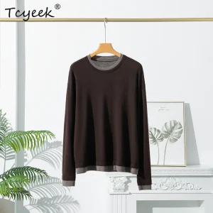 Tcyeek, 100%Pure Wool Elegant Sweater, Women ONeck Long Sleeve, Solid Casual Loose Knit Sweater, 2024 Fall Winter T47037QM - AliExpress Sweaters&Jumpers
