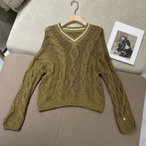 New Early Spring Sequined V-Neck Linen Sequined Knit Top - Fashionable, Versatile, And Elegant. - AliExpress Sweaters&Jumpers
