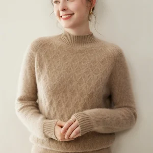New Women's Mock Neck Base Jacquard Tops Chic Simple Basics Style Thick Pullover  Autumn Winter 100% Cashmere Knitted Sweater - AliExpress Sweaters&Jumpers