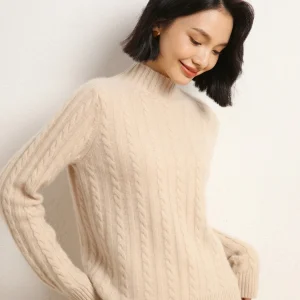 TLOML Mock Neck Long Sleeve Women 100% Cashmere Sweater Cable Knitting Pullover  Cashmere Knitwear Autumn Winter Thick Soft Tops - AliExpress Sweaters&Jumpers