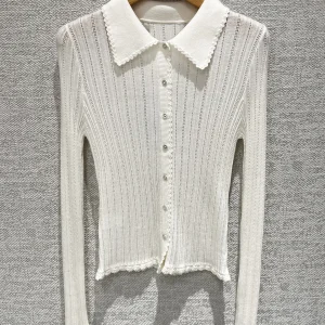 Elegant Slim Fit Knitted Top Women's Monochrome Button-Up Collar Base Layer White Casual Long Sleeve Luxury Knitwear - AliExpress Sweaters&Jumpers