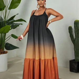 Plus Size Women's Ombre Colorblock Maxi Dress with Ruffle Hem, Sleeveless Summer Vacation Wear - AliExpress Sweaters&Jumpers