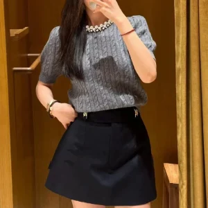 Early Autumn 2024 Knitted ort Sve Top with Beaded Collar And Bubble Sves Twist Design Faionable Women's Top - AliExpress Sweaters&Jumpers