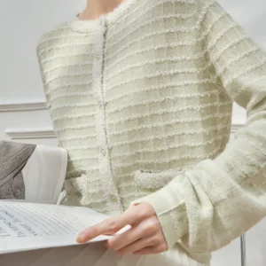 Spring 2026 Green Knitted Cardigan Women's Fashion Classy round Neck Plaid Korean Style Long Sleeve Polyester Blend Regular Fit - AliExpress Sweaters&Jumpers