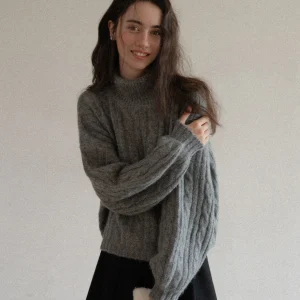 Loose Casual High Collar Knitted Sweater Women's Sle Eggka Flower ey Twist Polyester Fiber Long Sve Casual Top - AliExpress Sweaters&Jumpers