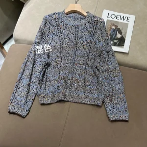 Spring sparkling linen round neck long sleeved hollow knit sweater - AliExpress Sweaters&Jumpers
