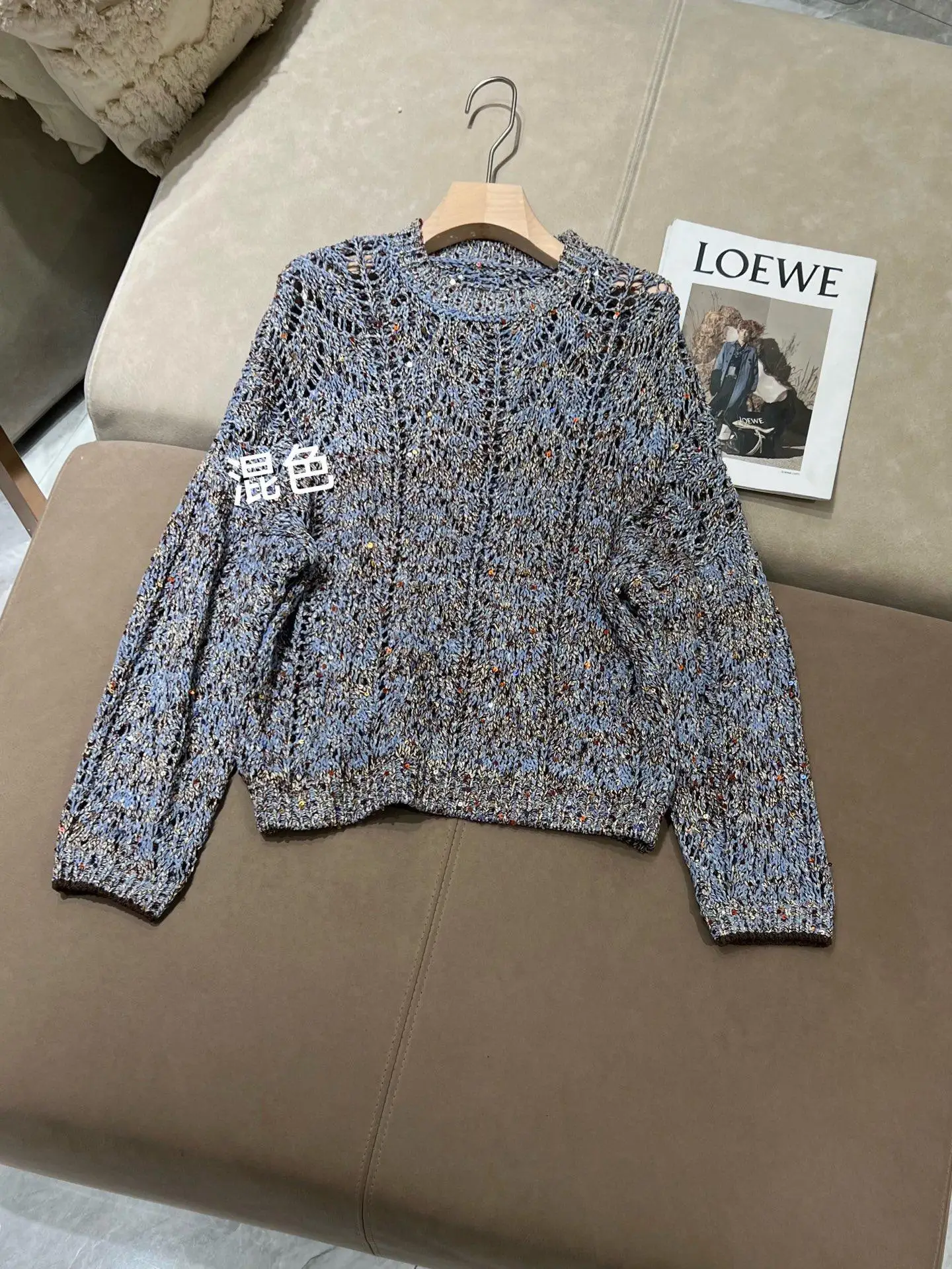 Spring sparkling linen round neck long sleeved hollow knit sweater - AliExpress Sweaters&Jumpers