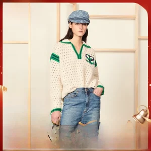 MaSandeS Autumn Faion Women's Comfortable V-ne Embroidered Striped Top Collar Long Sve Loose Fit Knitted Sweater - AliExpress Sweaters&Jumpers