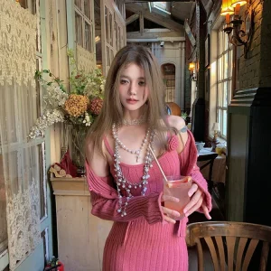 Forlions Sweet Sle Knitted Cardigan Dr Set Island Raspberry Jam Print Long Sve V-Ne Mid-Length Autumn Faion - AliExpress Sweaters&Jumpers