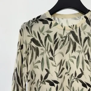 2025 Early Autumn Women'S New Wool Print Green Leaf Thin Round Neck Knit Long Sleeve Casual Versatile Top - AliExpress Sweaters&Jumpers