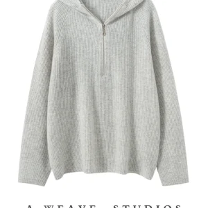 Winter women's 100% cashmere sweater casual solid knit pullover base sweater loose hooded collar half zipper Tops thick Jumper - AliExpress Sweaters&Jumpers