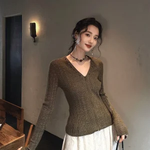 Sanji Bla Flower【Quiet】Beaded iny Knitted Base irt Inner Wear 00 Wool 2025 New Top Women's Faion Commute Sle Loose... - AliExpress Sweaters&Jumpers