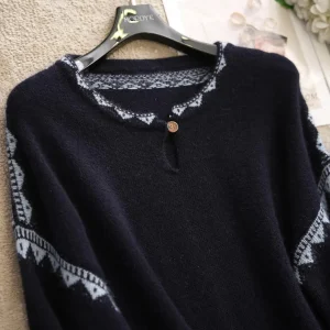 Trendy Chinese Sle Lazy Feel Knitted Sweater Woolen Base Henry Collar k Blue Totem Embroidery Warmth Women's Faion - AliExpress Sweaters&Jumpers