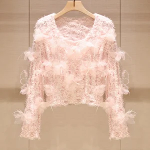 Women's Lazy Sle Knitted Sweater round Ne Long Sve 3D Flower Pink Sweet Casual Loose Fit Breathable Comfortable Autumn... - AliExpress Sweaters&Jumpers