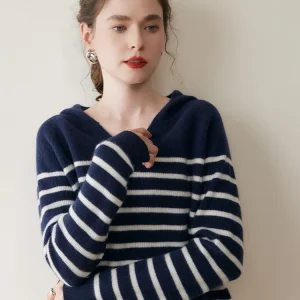 100% Cashmere Knitwear Spring Autumn Striped Casual Simple Style Hoodie Clothing Women Cashmere Hooded Pullover Sweater Tops - AliExpress Sweaters&Jumpers