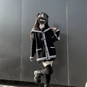 Japanese Gothic Black Sweater Sailor Collar Knitted Cardigan Subculture Mine Series Lolita Cardigans Sweet Patchwork Cardigan - AliExpress Sweaters&Jumpers