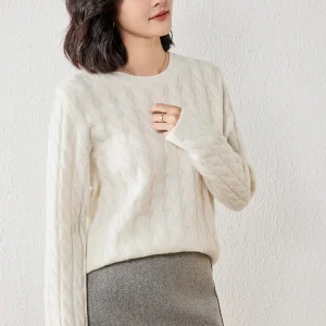 ANGEL New Women Cashmere O-neck Pullovers Cable Knit Sweater Spring Autumn Winter Long Sleeve 100% Cashmere Knitwear Loose Tops - AliExpress Sweaters&Jumpers