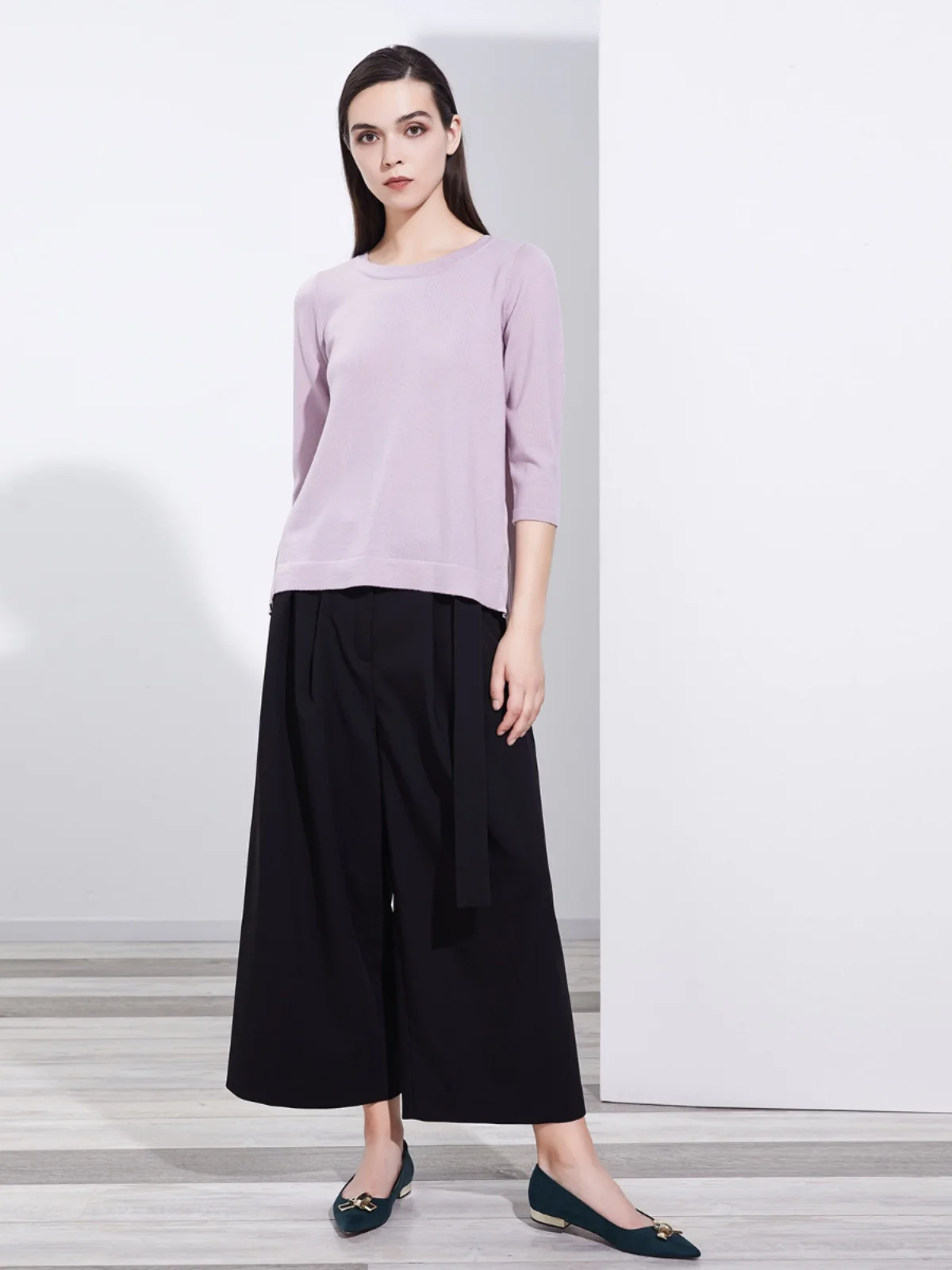 Knitted Merino Wool Pleated Chiffon Seven-Quarter Sve round Ne Overhead Knitwear Commute Sle ort Length Color - AliExpress Sweaters&Jumpers