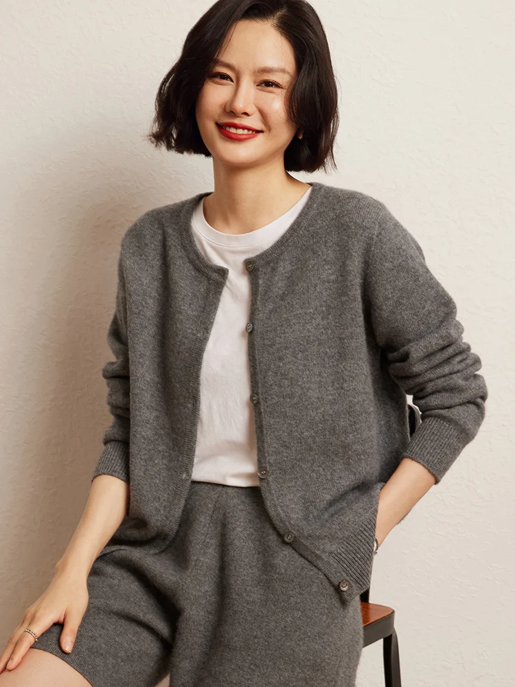 Chic Basic Autumn Winter Sweater Women's Clothes 100% Cashmere Sweater Cardigan Long Sleeve O-Neck Elegant Knit Lounge Thin Coat - AliExpress Sweaters&Jumpers