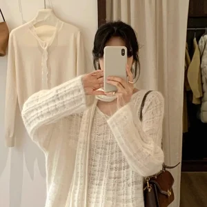 BRIIVN Korean Sle Women's White Alpaca Wool Hollow out Sweater Sparkling Slimming Top for Autumn Winter Casual Loose Fit - AliExpress Sweaters&Jumpers