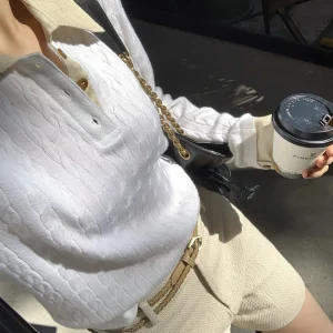 White Woolen Knitted Sweater Women's Slim Fit Long Sve Turn-down Collar Linen Patterned High-End Feeling Top by Iceybella - AliExpress Sweaters&Jumpers