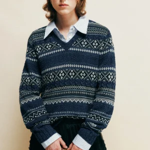 Nordic Illusion Fair Isle Knit V-Ne Sweater Women's Geometric Tassel Long Sve Soft Cotton Breathable Loose Fit Top - AliExpress Sweaters&Jumpers