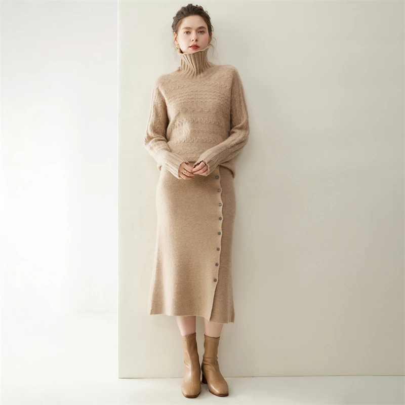 Women's Turtleneck Sweater 100% Cashmere Knitwear Loose Pullover Twist Flower Autumn Winter Thicken Wave Jacquard Clothing Tops - AliExpress Sweaters&Jumpers