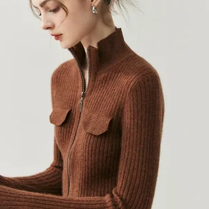 Women Cashmere Sweater Double Zippers Turn-down Collar Cardigan Slim Fake Pockets 100% Cashmere Knitwear Autumn Winter Clothing - AliExpress Sweaters&Jumpers