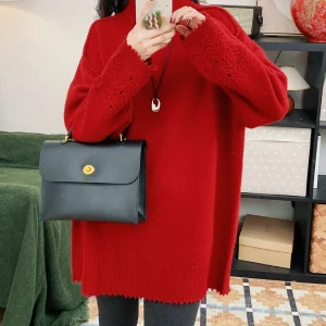 Ele Lazy Lace Hollow out Knitwear Women Winter Thiened Medium Length Turn-down Collar Loose Woolen Sweater Ciwalk Ban... - AliExpress Sweaters&Jumpers