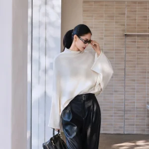 JIEJI Zhang Spring Knitted Long Sve Wool Blend Loose Fit Bell Sve Sweater Pure Color Women's Faion Medium Softn - AliExpress Sweaters&Jumpers
