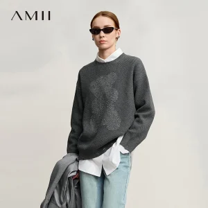Amii Sweater 2025 Winter New Casual Hollow Out Jacquard Crew Neck Women's Sweater Loose Versatile Long Sleeve Knit Top 12544117 - AliExpress Sweaters&Jumpers
