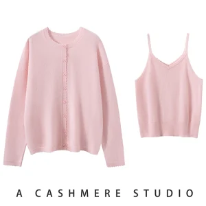 CHICUU Women's 100% Cashmere Sweater Vest Cardigan Set O-neck Long Sleeve Cardigan tank Vest Grace Simple Cashmere Knitted Suit - AliExpress Sweaters&Jumpers
