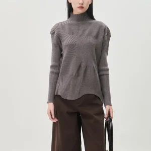 Women Sweater 2025 Autumn/Winter New Half High Collar Bottom Coat with Irregular Wrinkle Knitted Female Top - AliExpress Sweaters&Jumpers
