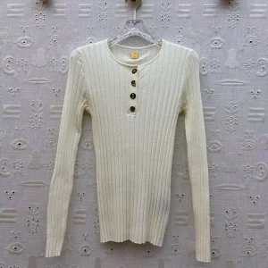 New Autumn Basic All-matched Knitted Pullover Women O-neck Novelty Buttons Long Sleeve Solid Stripes Slim Casual Cute Sweater - AliExpress Sweaters&Jumpers