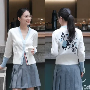 Faionable Embroidered Rose Ba Design Knitted Cardigan Color Blo V-Ne Versatile Youthful Looking Women's Outerwear - AliExpress Sweaters&Jumpers